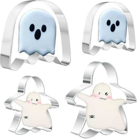 Keepaty Halloween Cookie Cutter Set,Ghost Shaped Cookie Cutter,4Pcs Stainless Steel Biscuit Cutter for Baking