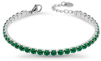 FREDDY - Bracciale Tennis In Acciaio Argento Con Gemme Verdi, Donna, Grigio, Unica