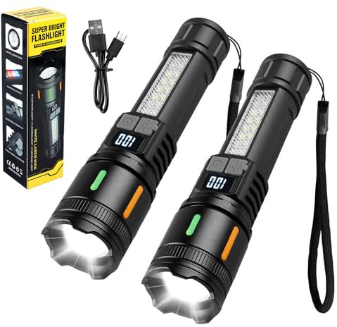 2 Piezas Linternas Led Alta Potencia, Linterna Led Recargable USB, Lúmenes Recargable Linternas, Mini Linterna Led Recargable, Zoomable, Para Camping, Senderismo, Emergencia