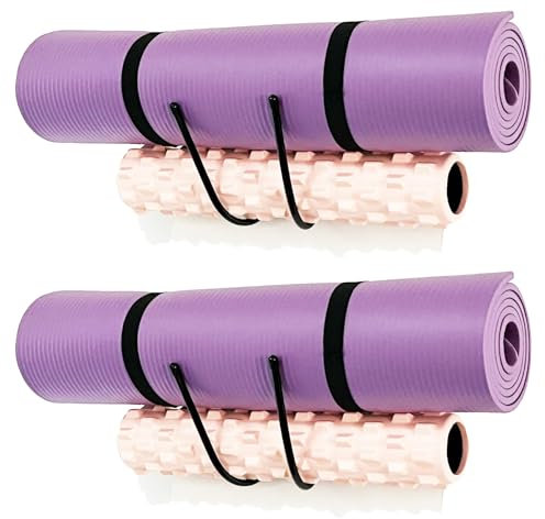 2 Pack Large Wall Mount Yoga Mat Storage Rack, Wall Shelf Organizer for Wheels, Foam Roller, Stretching Strap & Resistance Bands, Towel etcs, for Home Gym School Office