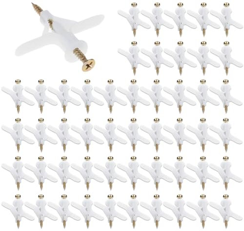 CPJJ Gipskartondübel,Rigips Dübel,50 Paar Gipskartondübe Hohlraumdübel Mit Schrauben, Schrauben Flugzeugförmig Hohlraumdübel,Dübel Für Rigipswände Für Gipskartonplatten, Beton, Ziegel