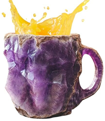 Taza de Café de Cristals Mineral, Taza de Café de Cerámica de Gran Capacidad de 400ml, Taza Decorativa de Ágata Natural, Taza de Té de Roca Mineral Novedosa, para Niños, Adolescentes y Adultos