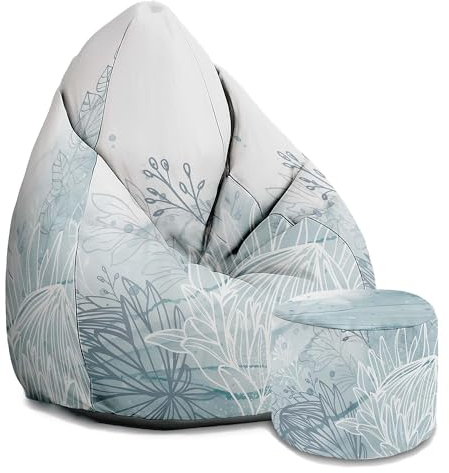 DreamRoots Sitzsack Erwachsene mit Füllung 80x80x120cm - Bean Bag Chair - Sitzsäcke mit Lehne und Hocker und Bezug - Sitzsack Sessel - Chill Sessel Oxford Protea Luxury
