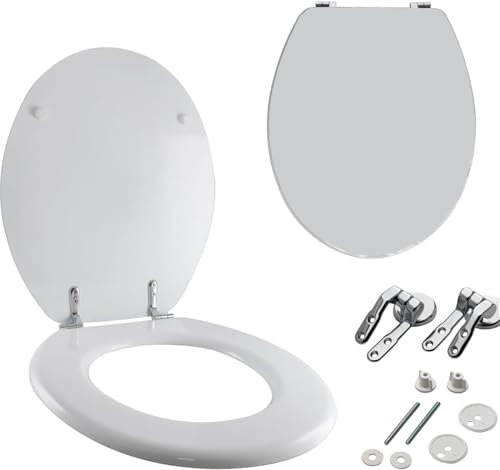 Zm Market Tavoletta wc universale Copriwater in Legno, Coprivaso colorata con accessori Cerniere viti anello Incluse Adatto a Tavolette WC toilet seat Ideale Misure Standard Montaggio Facile 8405129