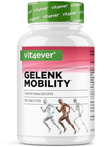 Gelenk Mobility - 180 Tabletten - Hochdosiert mit 7 aktiven Inhaltsstoffe: Glucosamine + Chondrotin + MSM + Hyaluronsäure + Kollagen + Vitamin C + Schwarzer Pfeffer Extrakt