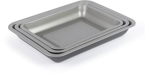Salter Essentials Juego de 3 bandejas para asar– antiadherente, asadores horno apilables de 31cm, 35cm, 39 cm, apto para lavavajillas, fácil de limpiar, hecho en el Reino Unido, sin PFOA, BW13675