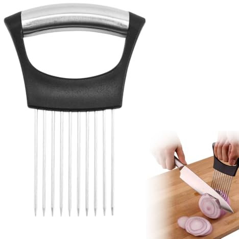 Stainless Steel Onion Holder with Prongs Vegetable Cutter and Chopper for Potatoes, Cucumbers, Lemons and Meat Practical Kitchen Aid Tool for Safe and Easy Cutting