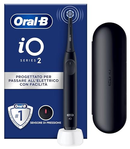 Oral-B iO 2 Brosse A Dents Electrique Noire Pour Adultes, 3 Modes De Nettoyage, Doux Pour Les Gencives, Brossage Souple, Accessoires, Brossette Oral B De Rechange, Chargeur, Etui De Voyage
