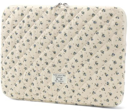 Puffy Laptop Sleeve 13 Inch Cute Floral Laptop Case Soft Quilted Computer Case Protective Cover for MacBook Notebook