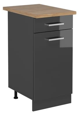 Vicco Mueble bajo de Cocina R-Line, Antracita Alto Brillo, 40 cm, ET Roble