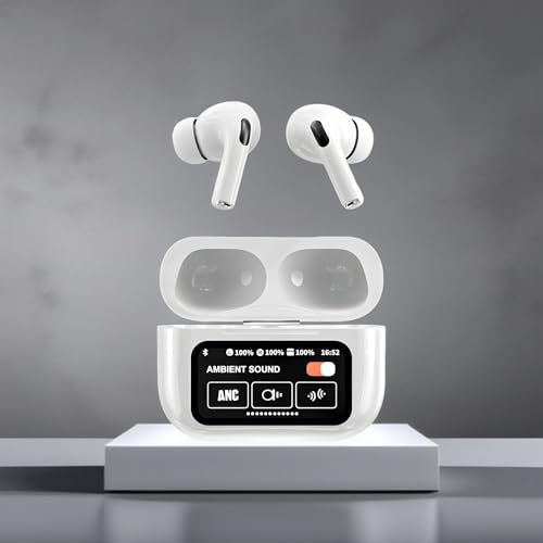 A9 Pro Wireless Earbuds with Active Noise Cancellation, Ambient Sound Mode, Bluetooth Display Case, White