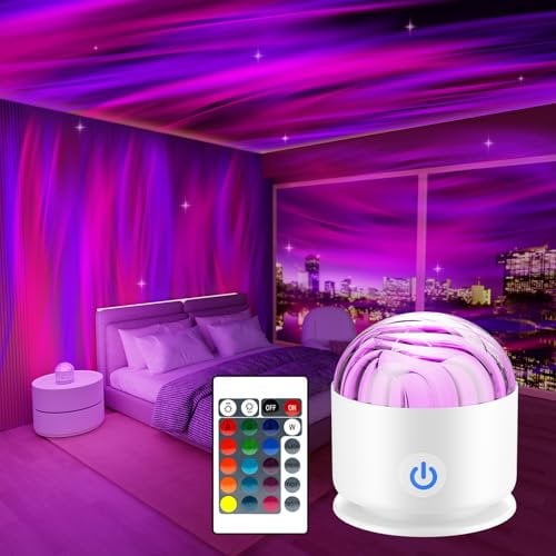 Fokky LED Sternenhimmel Projektor Kinder, Wiederaufladbarer Polarlicht Lampe, Aurora Lampe mit 16 Lichteffekten und Fernbedienung, Galaxy Projector, Nachtlicht Kinder und Erwachsene, Zimmer Deko