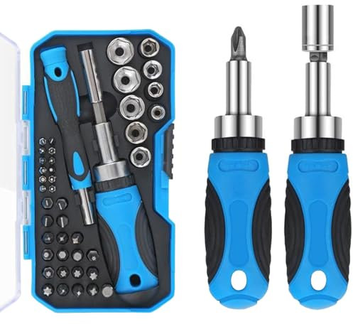 44 in 1 Magnetic Ratchet Screwdriver Bit Set, Multi Screwdriver Socket Bit Set, Household Hand Tool with Toolbox Storage Case Repair for Laptop, Switch, Ring Doorbell, Watch, Glasses, etc