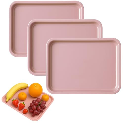 Zephyra Juego de 3 Bandejas de Servicio Rectangulares de Plástico Antideslizantes – Bandeja Pequeña para Desayuno, Cocina, Café, Hotel, Reutilizable, 24,8 x 17,8 cm -Rosa