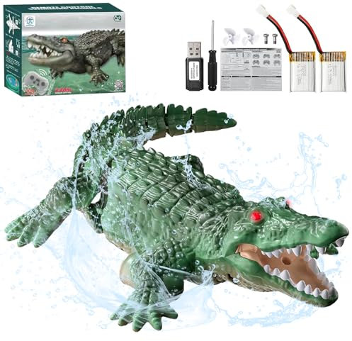 3T6B Ferngesteuertes Krokodil Spielzeug, 2.4GHz Simulation Krokodil RC Boot mit LEDLicht & Dual Propeller Spielzeug, Electric U Boot für 14+ Jungen und Mädchen