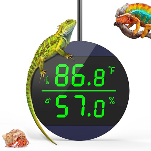 QZQ Reptile Thermometer and Humidity Gauge, LED Digital Thermometer Hydrometer, Reptile Tank Accessories for Bearded Dragon, Crested Gecko, Snake, Jumping Spider, Lizard, USB Power Supply (Blue)