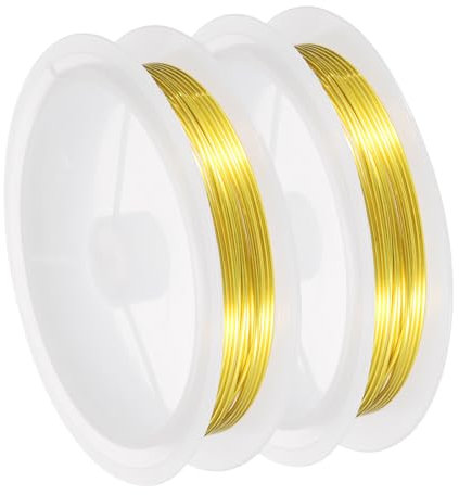 QUARKZMAN 2PCS 20 Gauge(0.8MM) Alambre De Cobre Para Hacer Joyas Resistente Al Deslustre Alambre Para Abalorios Para Suministros De Manualidades De Joyería, Dorado, 3Metros