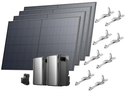 EF ECOFLOW Kit solaire STREAM Ultra et AC Pro Batterie de 3,84 kWh panneaux solaires rigides 520W*4 et 4 support toit plat, double port CA 2300 W, 6000 cycles charge, TOU, contrôle intelligent AI