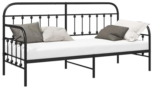 vidaXL Tagesbettrahmen Schwarz 75 x 190 cm Pulverbeschichteter Stahl | Das stabile Metall sorgt dafür, dass es lange hält, Die schlichte schwarze Farbe passt perfekt zu jedem Zimmer,