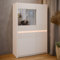 Forte Oak SQUERE Vitrine 90 100, Elegante Wohnzimmervitrine mit 4 Türen und Beleuchtung, Holzwerkstoff, Mauvella Eiche Holzdekor/Sand, 95,3 cm breit x 146,7 cm hoch x 41,5 cm tief