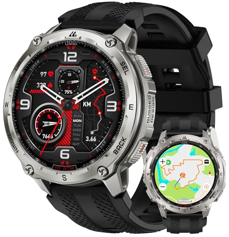 KOSPET TANK T4 GPS Smart Watch for Men, Offline Maps and Walkie Talkies | Rugged Stainless Steel Body, Bluetooth Call, Heart Rate/Sleep Monitor, 10ATM Waterproof, 50-Day Battery Life, Android and iOS