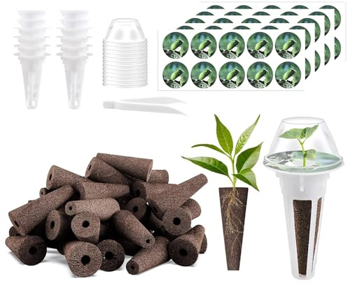 YANGUN 125 Stück Wachstumsschwämme, 50stk Ersatz-Zuchtschwämme, Hydroponic System Zubehör mit 50 Etiketten, 12 Pflanzenkorb, 12 Isolierenden Deckeln, 1 Pinzette, für Indoor Garten & Pflanzenzucht