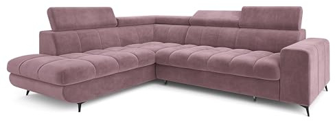 Masseno Ecksofa MORIVA L-S mit Schlaffunktion L-Form, Klassisch Sofa mit Bettkasten, Wohnzimmersofa, Couch, Soffa, Bettsofa, Couchgarnitur - Lila, Monolith 62