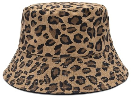 YAMEIZE Trendiger Eimer Hut für- Damen Herren Fischer Sonne Blumen Wandern Strand Party im Freien (DE/NL/SE/PL, Alphanumerisch, Einheitsgröße, Braun Leopard)