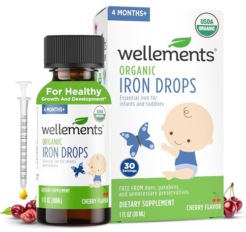 Wellements Organic Liquid Iron Drops for Infants & Toddlers Cherry 1 Fl Oz