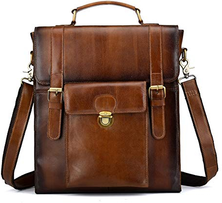 Retro Herren Qualität Voll Korn Original Leder Rucksack Europäischer Stil Schultasche (Braun,L)