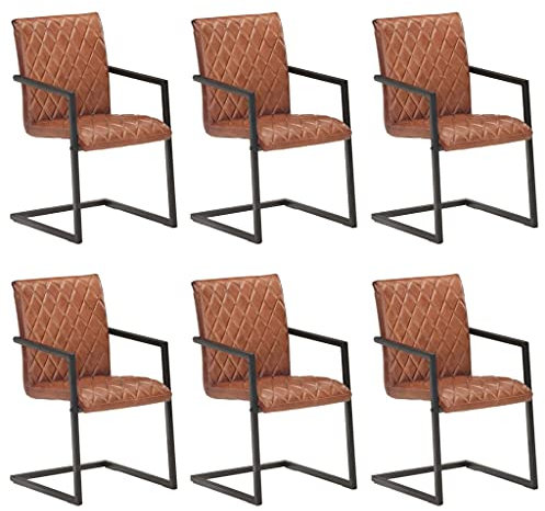 vidaXL 6X Freischwinger Esszimmerstuhl Schwingstuhl Stuhl Stühle Küchenstuhl Esszimmerstühle Polsterstuhl Essstuhl Wohnzimmerstuhl Braun Echtleder