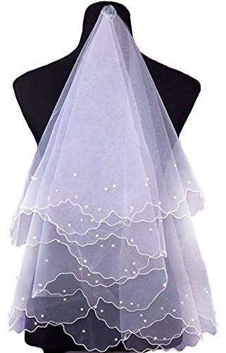 yeemeen Weiß Hochzeits Braut Schleier Brautschleier 1,5M Elegant Eingelegte Perlen Brautschleier Abendkleid Braut Brautschleier Hochzeit Zubehör für Hochzeit Junggesellinnenabschied Party