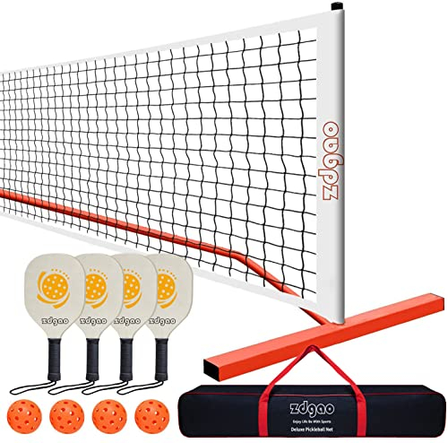 Tragbares Pickleball-Netz-Set mit 4 Pickleball-Paddeln, offizielle Größe, Pickleball-Netz, 4 Outdoor-Pickleballs und Tragetasche, wetterbeständig, starker Stahlrahmen (Orange)