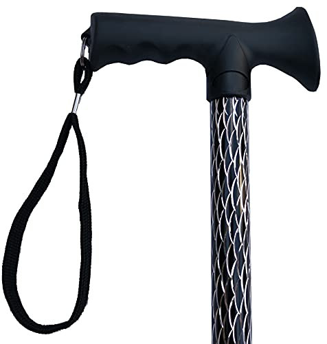 Luxuriöser Damen-Gehstock mit Gravur, geätzt, verstellbar, mit weichem Gel-Griff, ergonomischer Griff für Damen, 64,8 cm – 90,2 cm, Schwarz