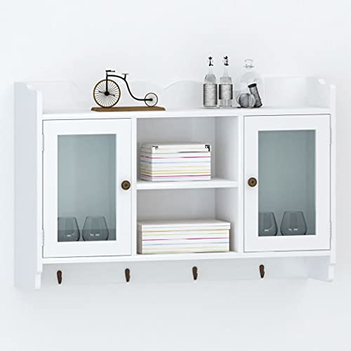 KTHLBRH (Blitzlieferung) Hängeschrank mit Glastür, Hängeschrank mit verstellbaren Einlegeboden und offenen Regalfächern, MDF Wandschrank Schrank Regal Bücher/DVD/Gläser Aufbewahrung weiß