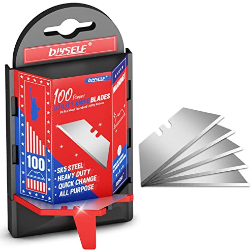 DIYSELF Utility Knife Blades 100 Pack, Box Cutter Blades Refills with Dispenser, Razor Blades Utility Knife Replacement Blade for Box Cutter, Razor Knife Blade