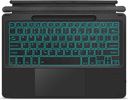 XIWMIX Type Cover for Microsoft Surface Pro 11/10/9/8/X 13 Inch, Portable Bluetooth 5.1 Wireless 7-Color Backlit Keyboard With Touchpad & Pencil Holder - Black