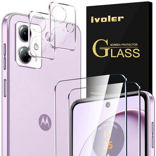 ivoler 2 Piezas Cristal Vidrio Templado Protector de Pantalla para Motorola Moto G14, con 2 Piezas Protector de Lente de Cámara, 9H Dureza, Antiarañazos, Sin Burbujas