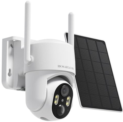 HOSAFE.COM Überwachungskamera Aussen Solar, 360° PTZ Überwachungskamera Aussen WLAN, 2K 3MP Außenkamera mit Spotlight Farb-Nachtsicht, PIR Sensor, 2-Wege Audio
