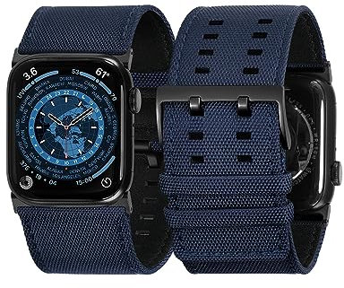 Tefeca Dual Series - Bracelet de rechange compatible avec Apple Watch/Apple Watch Ultra - Taille ultra large 49/45/44/42 mm - Toile bleue avec adaptateurs noirs