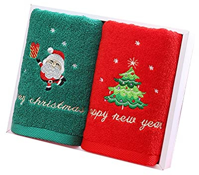 Srliya 2 Stück Weihnachtsmann Neujahrsgeschenk Waschhandtuch Handwaschtuch Handtuch für Zuhause Badezimmer Waschhandtuch Weihnachten Rot/Grün Weihnachtsmann (1)