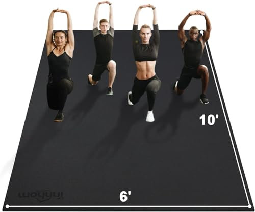 innhom Large Exercise Mat Fitness Mat for Home Gym Workout Gym Mat for Fitness, Floor Exercises, HIIT, Cardio, Gym Work, Equipment Heavy Duty Rubber Flooring for Gym (10“ x 6 Black)