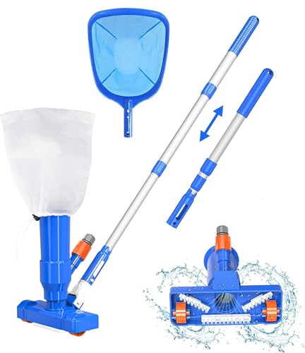 Poolreinigung Bodensauger mit Pool Kescher, 90cm Zoll Teleskopstiel Tragbares Poolsauger Staubsauger, Vakuumsauger Reinigerdüsen Pool Reinigungsset für Schwimmbad, Spa, Teich, Whirlpool