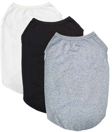 3-Pack de Camisetas de Verano para Perros, Ropa de Algodón, Chaleco Transpirable de Un Solo Color, Sin Mangas para Pequeños y Medianos (Negro, Blanco, Gris) (M)