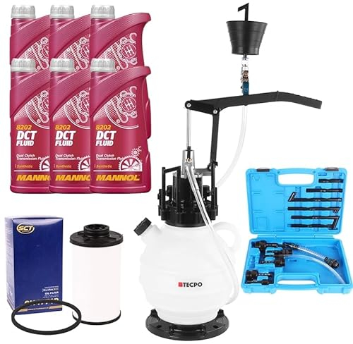 TECPO DSG Ölwechsel Set Filter mit Getriebeöl, 6 Liter und Getriebe Einfüllgerät 6 Gang DQ250