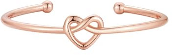 FOCALOOK Bracelet Femme Coeur Or Rose, Jonc Bracelet Ouvert en Cuivre Plaqué Or 14K, Bijou Simple Tendance