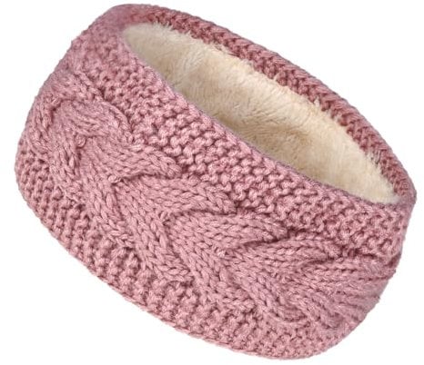 Fleece Lined Knitted Headband Ear Warmer Winter Warm Thick Hairband Thermal Headbands Elastic Hair Wrap for Women (Dark Pink, One Size)