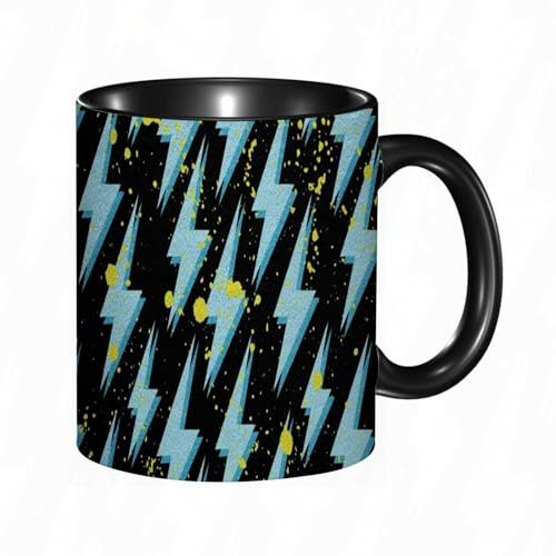 reyawdf Original Tasse mit lustigem Design, Spiel Flash Lightning Strike Gamers,Tie-Dye Graffiti Boho Blue Black,330ml, für Kaffee- und Teeliebhaber, als Geschenk für Weihnachten, Geburtstag und mehr
