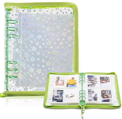 Kpop Fotokarten-Ordnerhalter mit 30 Innenseiten mit 4 Taschen, A5, 6-Ring-Cover, Album Buch mit Reißverschluss für die Organisation von Sammelkarten (Grün)