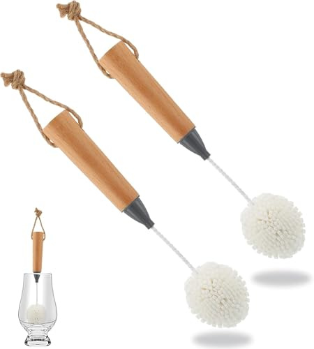 2 Pcs Wine Glass Cleaning Brush Flute and Stemware Brush Non Scratch Foam Bristle Scrubber with Wooden Handles Glass Scrubber for Champagne Flutes Glassware Drinking Cleaner Tool